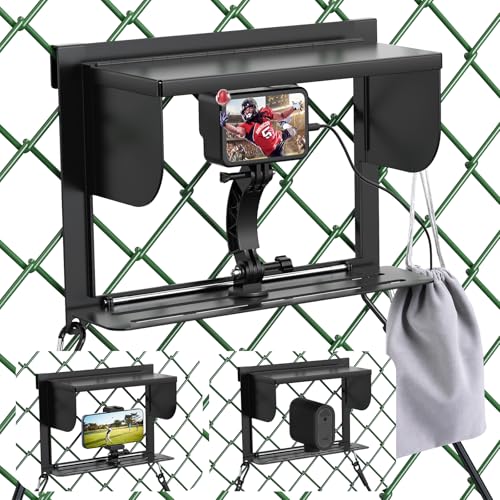 LC-dolida Foldable Phone Fence Mount with Sunshade Ultra-Thin Portable All-in-One Kit for iPhone GoPro Mevo Insta360 & Action Cameras Stable Hands for Baseball Football & Soccer Games