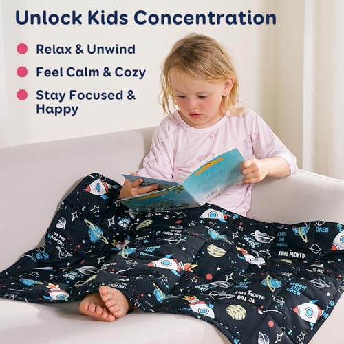 Kivik Soft Weighted Lap Blanket 2 lbs, Small Weighted Lap Pad, Breathable Heavy Throw Blankets for School Calming & Bed Sleeping, Machine Washable, 20 x 30 Inches, Universe Printing, Black