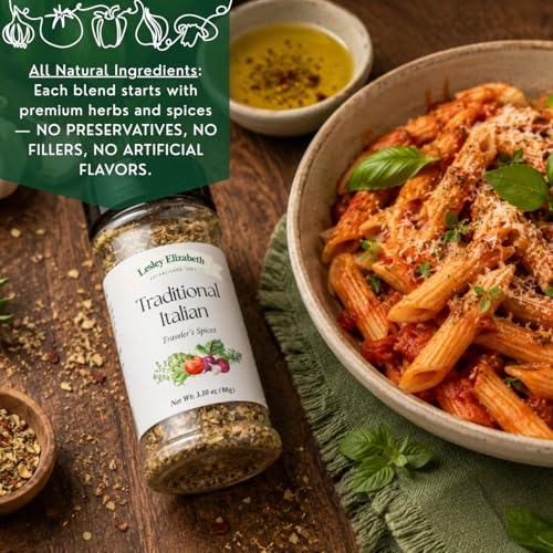 Image of Lesley Elizabeth Traditional Italian Traveler's Spices - Rich Italian & Herb Blend | Perfect for Pasta, Roasted Vegetables, Chicken & Sandwiches | All-Purpose Cooking