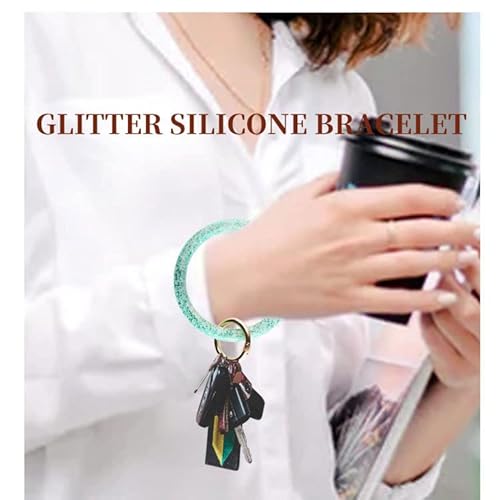 Sunvy 3 Pcs Wristlet Round Key Ring Keychain Glitter Silicone Large Circle Bracelet Bangle Keychain Holder For Women Girl #TOP5