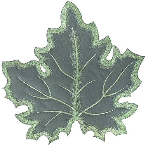 Grelucgo Set Of 4 Embroidered Leaves Table Place-Mats For Autumn Fall, Thanksgiving Doilies, Double Thickness (Green) #TOP8