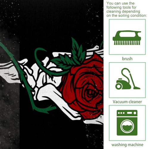 Tapis de cuisine antidérapants lavables à motif rose et squelette
