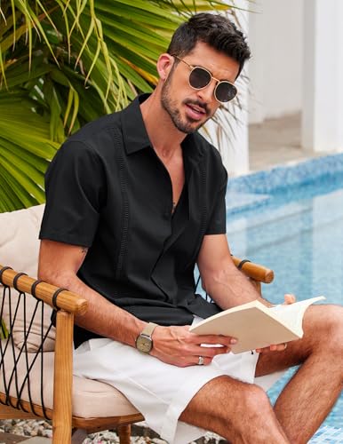 COOFANDY Mens Short Sleeve Cuban Guayabera Shirt Casual Summer Beach Button Down Shirts2