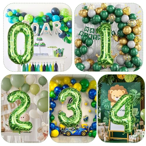 Image of 40 Inch Giant Green Pixel Number 0-9 Foil Balloons, Large Number Balloons Birthday Party Decoration Supplies (Number 0)