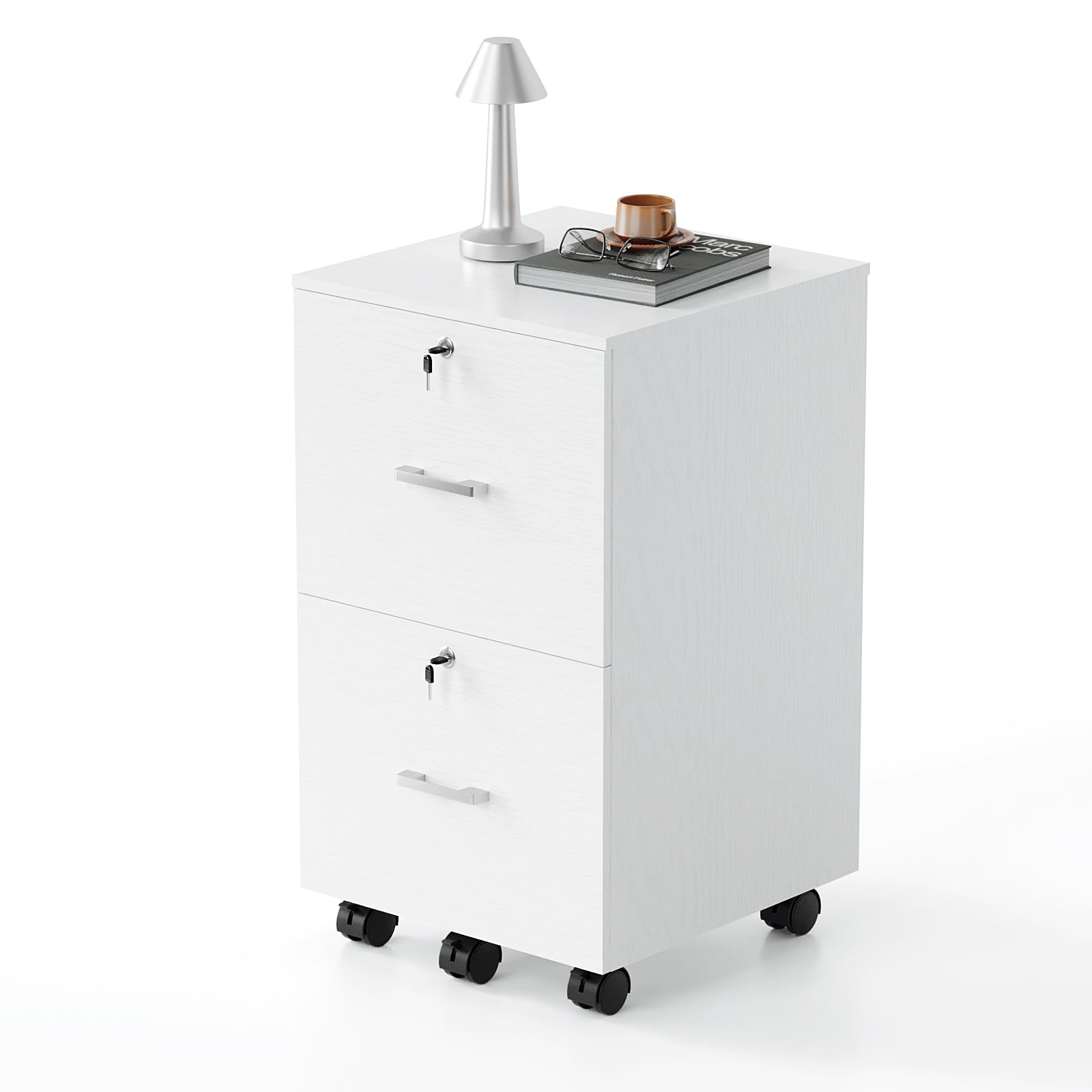Bonnlo mobiler Aktenschrank 2 Schubladen für Büro, Homeoffice, weiß, Holz