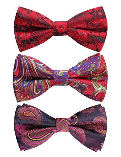 HISDERN Mens 3 Pack Bow Tie Paisley Plaid Dot Pre-Tie Bow Tie Classic Formal Bow Ties for Men Adjustable Bowtie Tuxedo Wedding