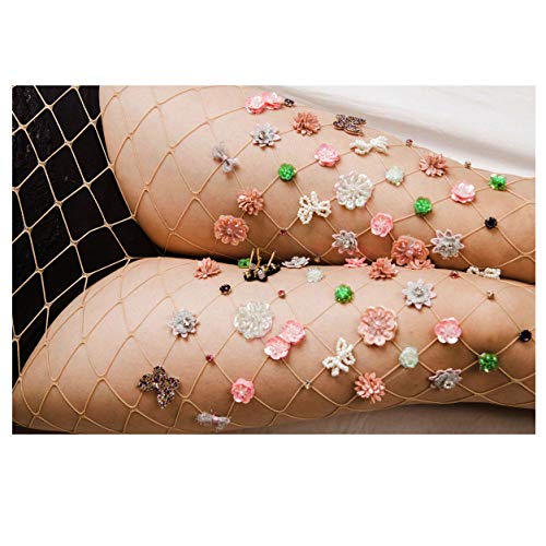 Image of Ulalaza Sparkle Hollow Out Letter Nude Colorful Rhinestone Hot Drilling Fishnet Pantyhose Tights for women Luminous