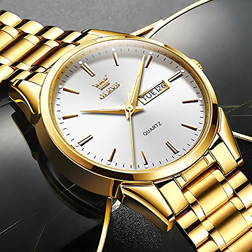 OLEVS Men's Gold Watch, Luxury Large Face Stainless Steel Analog Quartz Dress Watch, Fashion Simple Day Date Waterproof Luminous Wrist Watch for Men - Image 5