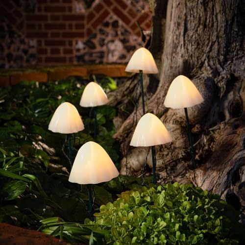 6x Solar Pilzlichter Garten - XL 9,5cm Warmweiß Für Außenbereich