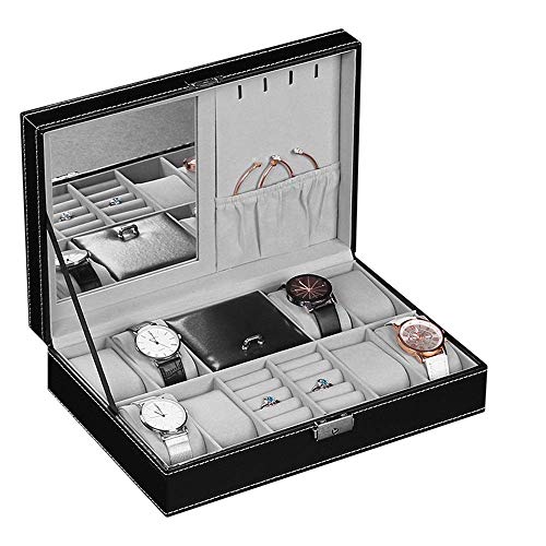 ZT-TTHG ジュエリー時計の腕時計の表示ストレージボックスウォッチボックスオーガナイザーPUレザーウォッチケースの表示オーガナイザー(カラー:ブラック、サイズ:S) (Color : Black)