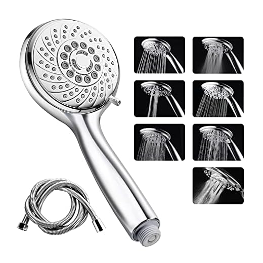 Fansteck Alcachofa Ducha con 1.5 M Manquera Inoxidable, Mango Ducha Grande 7 Modos de Chorro de Agua, Telefono Ducha Universal Ahorro de Agua para Baño.