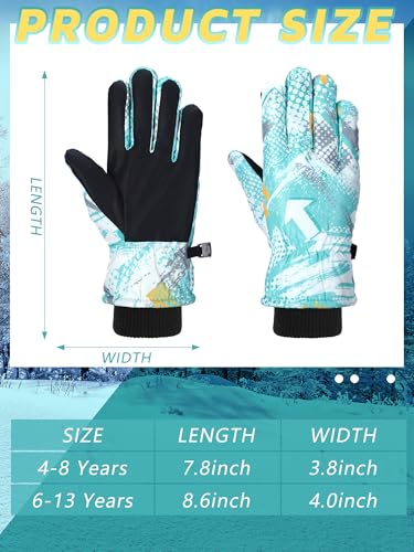 Image of Honoson 2 Pairs Kids Snow Gloves, Winter Waterproof | for Outdoor Snowboard Sledding, Warm Fleece Lining, Windproof, Adjustable Wrist Strap, Youth Cold Weather Ski Glove