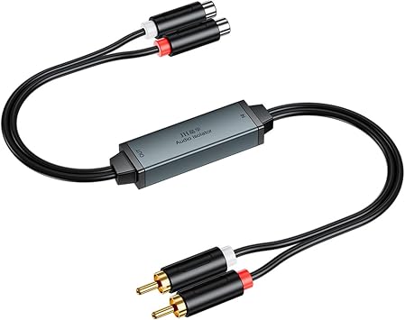 RCA Ground Loop Isolator Noise Filter Gold Coating RCA Connectors Aluminum Shell Plug& Play Hum Eliminator for Home, Car, Retro Games, TVs VCRs, camcorders & Mixers