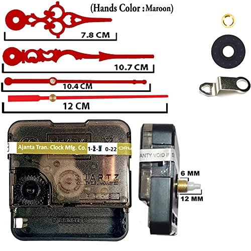 Image of Ajanja Mfg. Quartz Machine for Big Size Wall Clock,Battery Operated,Clock Movement Machine with Needles and Hook 12 MM (100% Made in India) (Maroon)