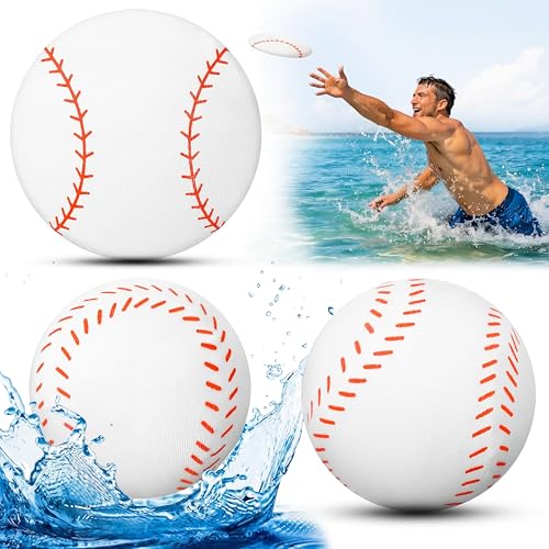 Glimin 3 Pcs Water Skipping Balls for Pool Play Baseball Theme Water Bouncing Ball Pool Beach Swim with Your Friends & Family (2 Round Balls,1 Discs)