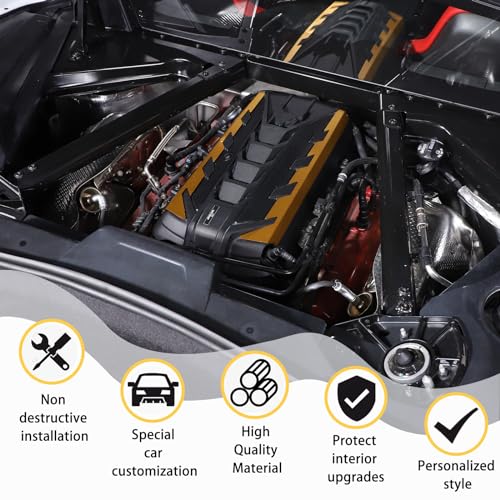Image of CHEAYAR Engine Bay Panel Cover Compatible with Chevrolet Corvette C8 2020-2023, Engine Shroud Cover Panel Trims, C8 Accessories 2PCS (Engine Bay Trim - Yellow)