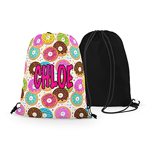 FAN STAR Personalized Donuts Drawstring Bag with Name in Your Color and Font Choice