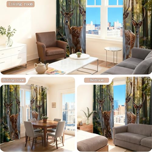 Rideau pour maison chambre salon paysage imprimé cerf vert