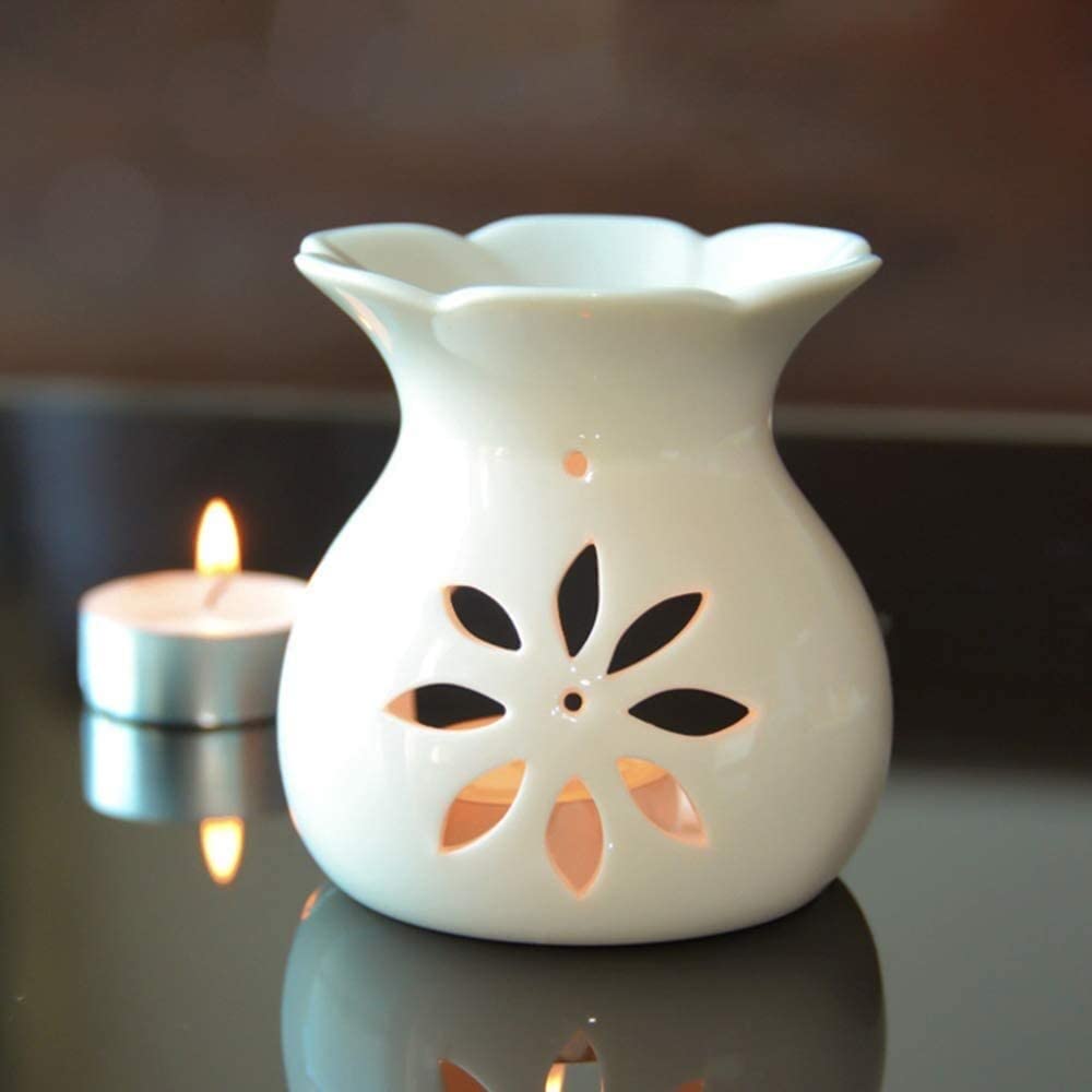 Brenner for ätherische Öle, Wachsschmelzbrenner, Keramik, ausgehöhlte Blumenaromalampe, Öldiffusor, Romatherapie-Ofen, Keramik-Räuchergefäß, Ölkerzenofen, Teelichthalter, Kerze, A