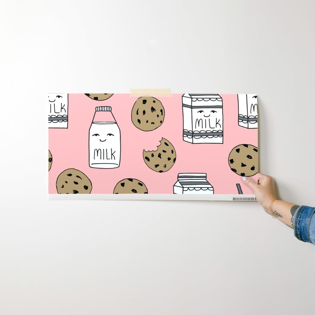 Peel & Stick Wallpaper Swatch - Milk Cookies Midnight Food Pink Kids Baby Girls Cute Custom Removable Wallpaper by Spoonflower