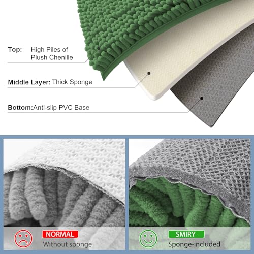 Smiry Luxury Chenille Toilet Rugs U-Shaped 20x20, Soft Absorbent Non-Slip Contour Bathroom Rugs for Toilet, Machine Washable Contoured Bath Mats, Olive Green