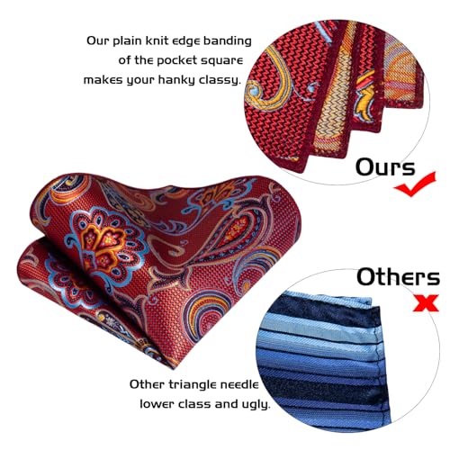 Image of 5PCS Mens Silk Designer Tie, Pocket Square, Cufflinks, Drilled Tie Ring and Lapel Pin Set for Wedding Groom Party