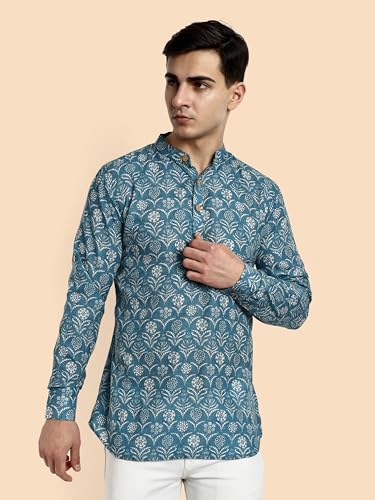 Image of Vardha Men's Cotton Printed Short Kurta with Comfortable Fit and Simple Style and Regular Look | Kurta for Men