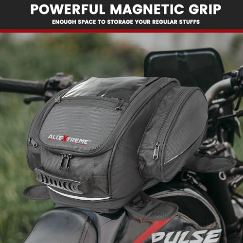 Image of Allextreme Magnetic Tank Bag for Bike Universal Fit Motorcycle Storage with Rain Cover, Strong Magnets & Multi-Pocket Design Travel Riding Gear for Daily Commute, Touring & Camping (28L, Black)