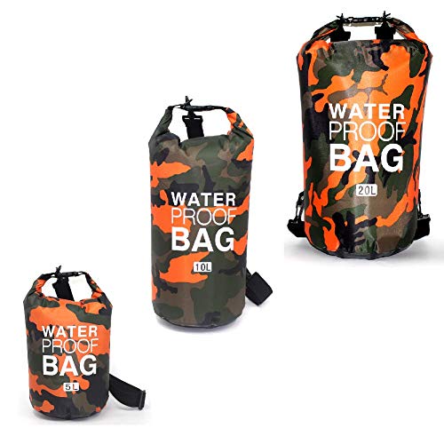 HYCORPOT Dry Bag Sac Étanche Ultra-Léger Sac Imperméables et Pochette Étanche avec 5L/10L/20L Étanche Réglable pour La Plage Kayak Plongée Bateau Pêche Natation (Orange, 5L)