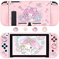 Ventilador Cartoon DLseego Funda protectora compatible con el modelo Nintendo Switch, funda de TPU acoplable con 4 bonitas tapas de agarre para el pulgar, accesorios de diseño antiarañazos y absorción de golpes para