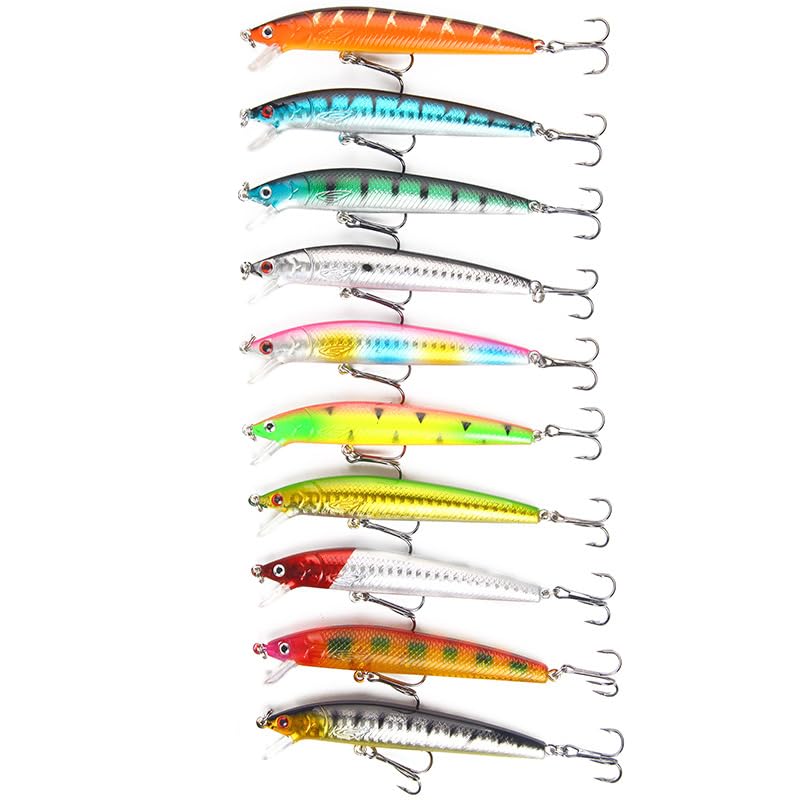 10pcs 3D Bionic Floating Sound Bead Minnow Fishing Lures，Hard Baits With Sharp Treble Hooks For Trout，Bass