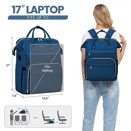 Image of LOVEVOOK Laptop Backpack for Women,17 Inch Professional Womens Travel Backpack Purse Computer Laptop Bag Nurse Teacher Backpack,Waterproof College Work Bags Carry on Back Pack with USB Port,Royal Blue