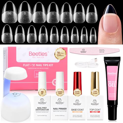 Beetles Flat-X Short Almond Gel Nail Extension Kit, 320 Tips, 16 Sizes