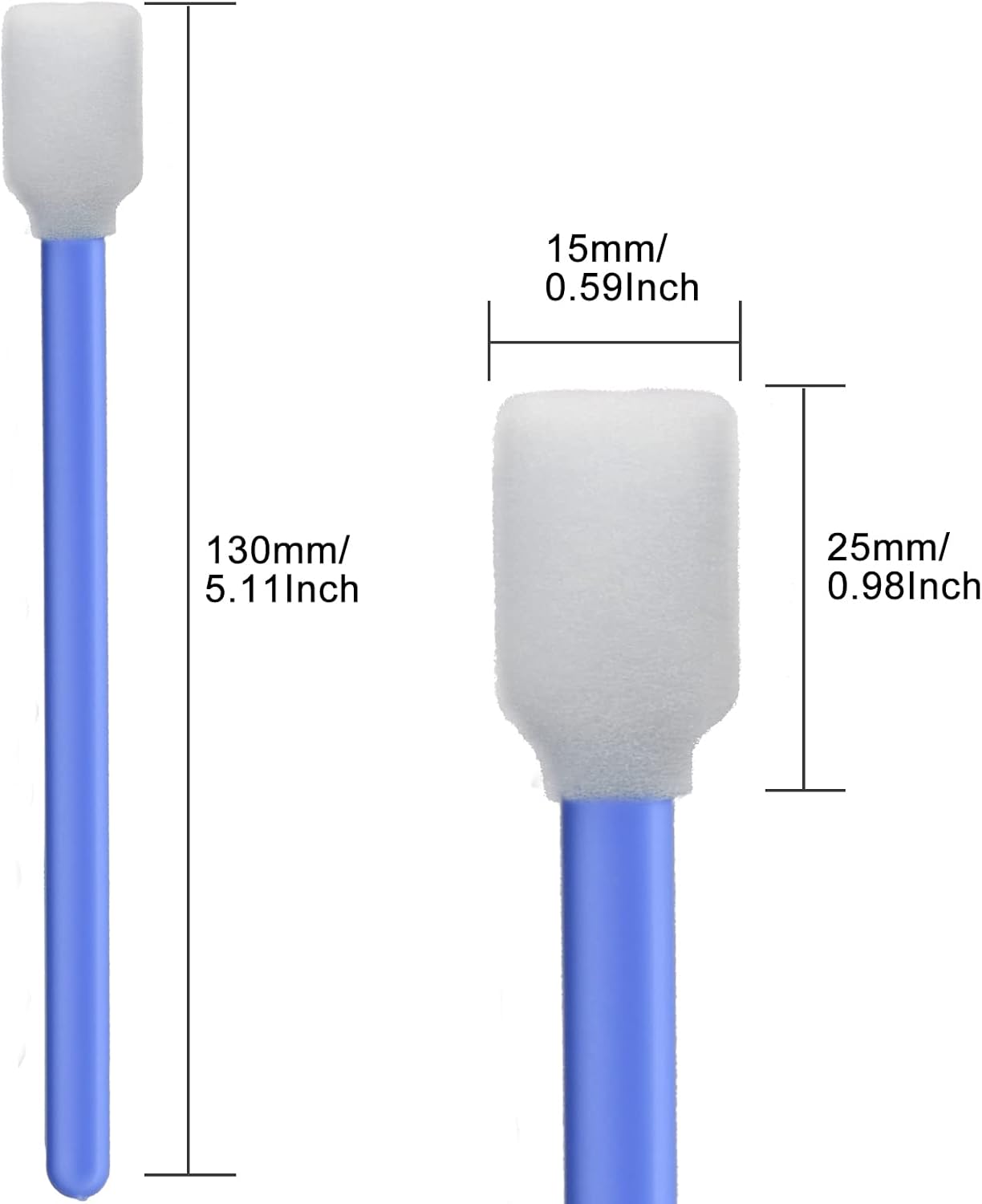 Wellgler's Square Rectangle Cotton Swabs,5.11” Foam Cleaning Swabs for Printers，Cameras, Automotive, Optics, Sensors, Guns, and Electronics (Blue, 300)