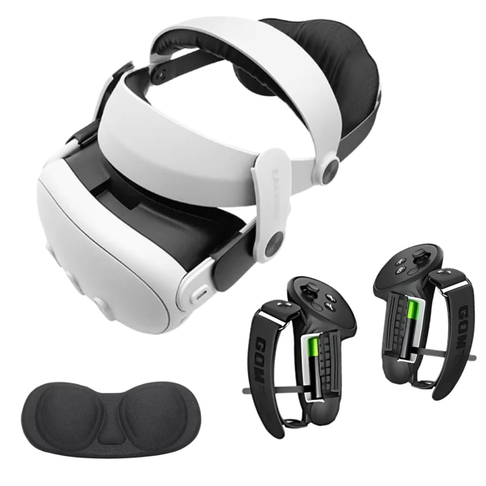 Correa Halo Quest 3/3S + Grip Maneta + Protección + Funda Almacenamiento Casco VR/Pack Accesorios Casco Halo 2,Cero Presión Facial, Comfort Ajustable (Pack Sangle + Grip + Protection)