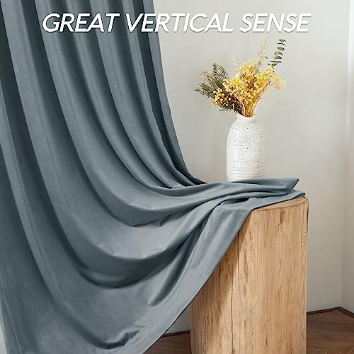 Image of RYB HOME 2 Layers Extra Thick Heavy Thermal Velvet Curtains Insulated, Solid Blackout Window Curtains for Living Room Light Block Privacy Backdrop with Pleat Tape, Stone Blue, W48 x L84 inch, 1 Panel