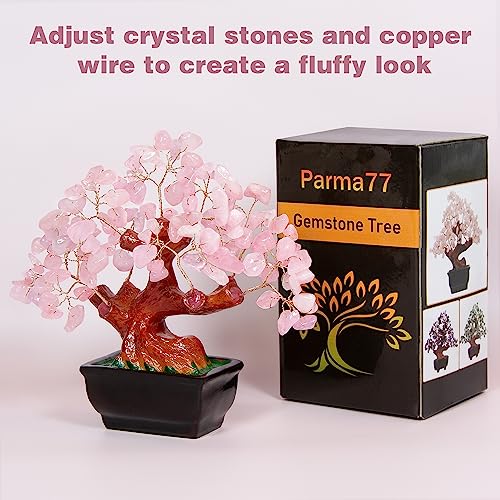 Parma77 Feng Shui Natural Rose Quartz Crystal Money Tree Bonsai Style Decoration for Wealth and Luck, Pink, 17.8 cm - Image 2