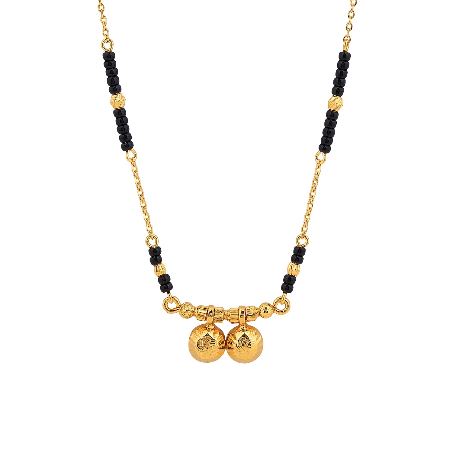 925 Sterling Silver 1 Gm Micron Gold Plated Kala Mani/Black Beads Vati Mangalsutra For Women | Hypoallergenic | Anti- Tarnish | Gift For Wife