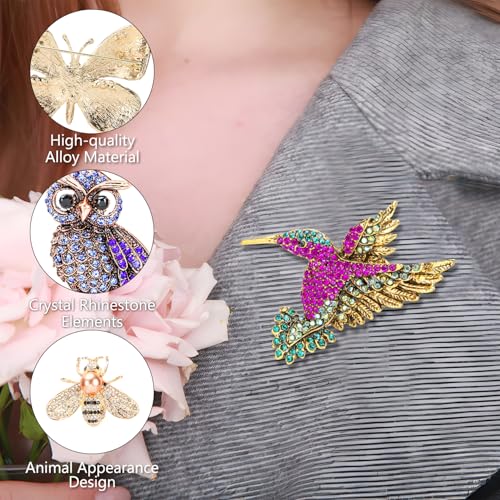 Image of 7 PCS Women Brooches Pins Bulk, Rhinestone Crystal Vintage Brooches, Hummingbird Owl Butterfly Bee Dragonfly Animal Brooch Pin for Women Gifts