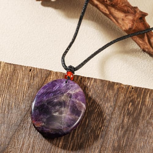 Worry Stone Necklace Amethyst Tiger Eye Green Colors Pendant for Women Handmade Jewelry3