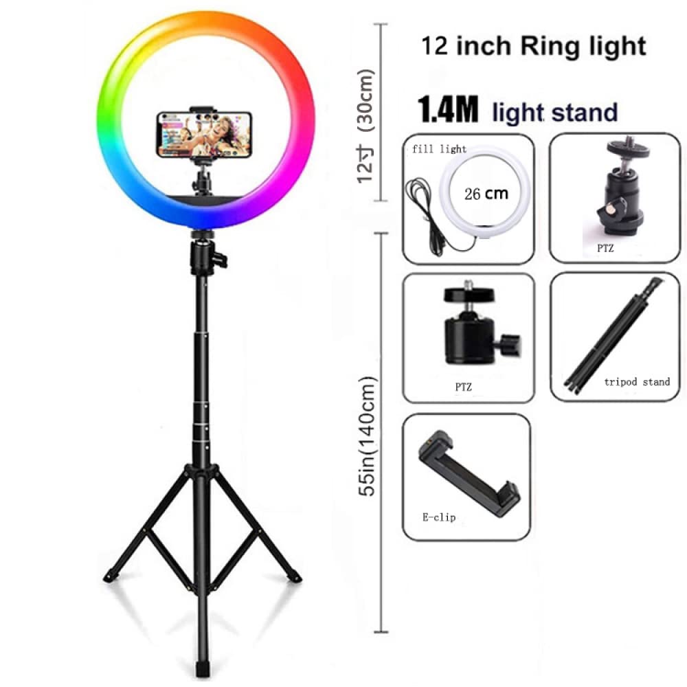 12 Zoll Ringlicht mit Ständer und Telefonhalter Hoch 56 Zoll, Schreibtisch-Ringlichter mit 10 dimmbaren Stufen und 7 RGB-Farben, LED-Kreislampe mit für Selfie-Make-up-Meetings