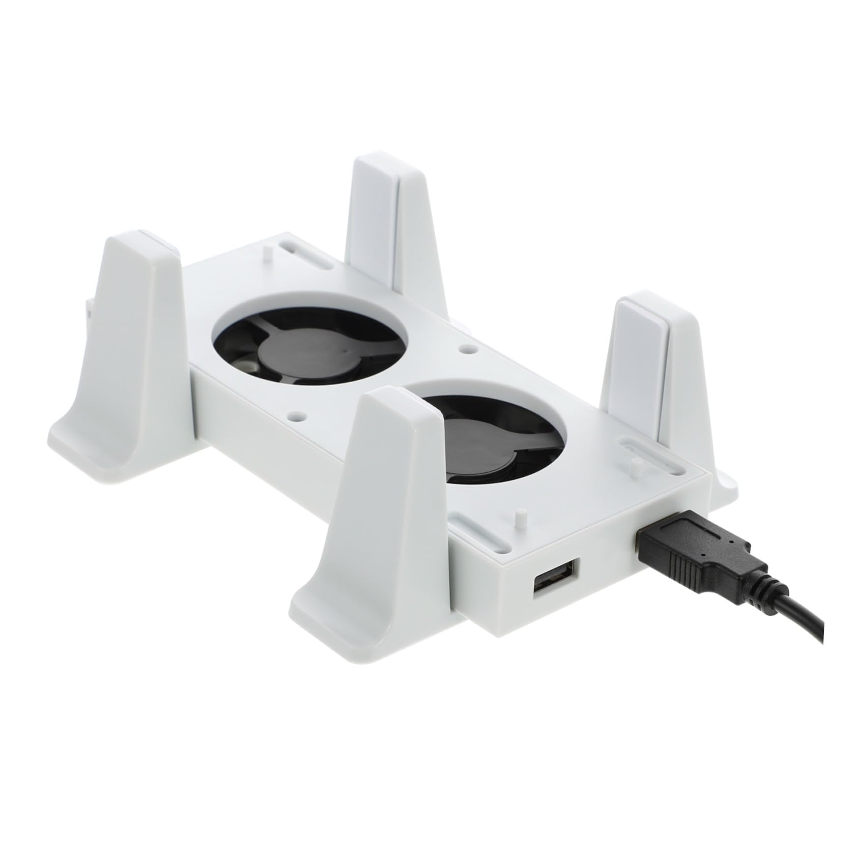 HOMSFOU Soporte Vertical con Ventilador de Refrigeración Doble Blanco Abs | 2 Puertos Usb, Sincronización de Datos y Carga, 3 Velocidades Ajustables, Celebracion Verano