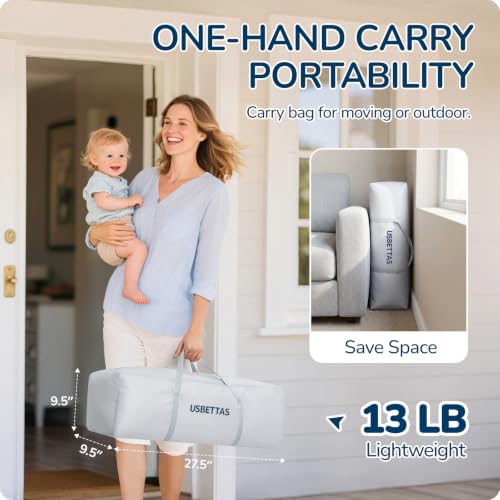 Image of Foldable Baby Playpen, 1-Minute Setup, Lightweight Portable Playpen with Carry Bag, 50 inchx50 inch Indoor Outdoor Safty Play Yard for Babies & Toddlers, Light Gray