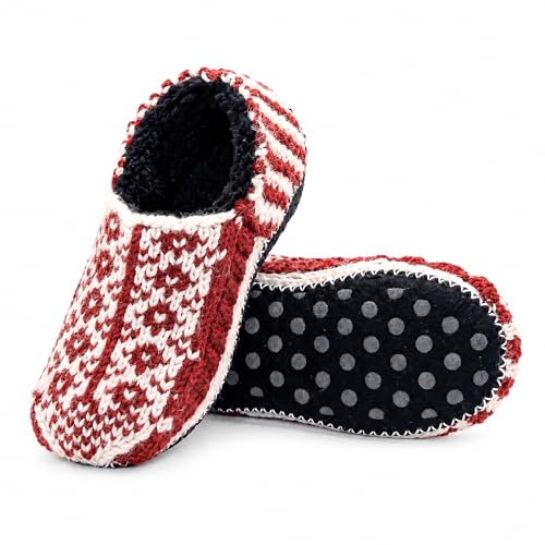 Image of Tibetan Socks Hand Knit Wool Fleece Lined Bootie Slippers