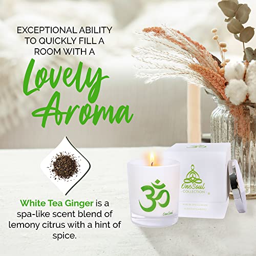 White Tea Ginger Aromatherapy Candle, Spicy Lemony Citrus Scented Candles, Luxury Candles Scented With Om Design, Hand-Poured Soy Candle, 50 Hours Burning Time, 7.6 Oz. - Onesoul Collection #TOP2