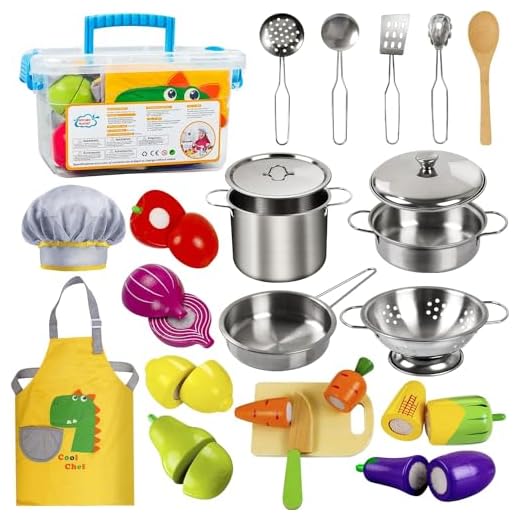 EFO SHM Accesorios Cocina Juguete Madera, Utensilios Cocina Juguete Juego de Roles de Cocina, Ollas y Sartenes de Juguete Para la Cocina de Los Niños, Apto Para Niños Mayores de 3 Años