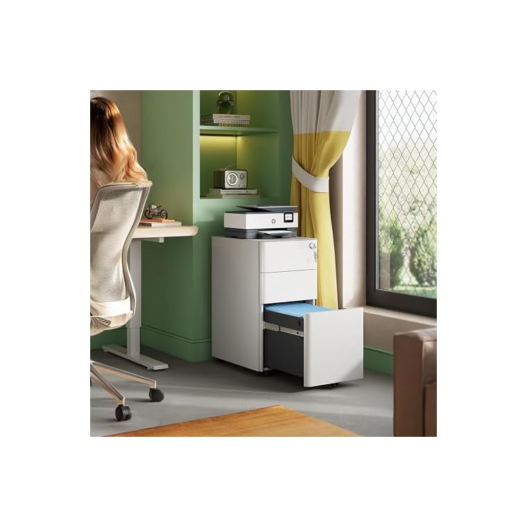 DEVAISE 3-Drawer Slim Vertical File Cabinet, Fully Assembled Except Casters, Legal/Letter Size, White - Image 3