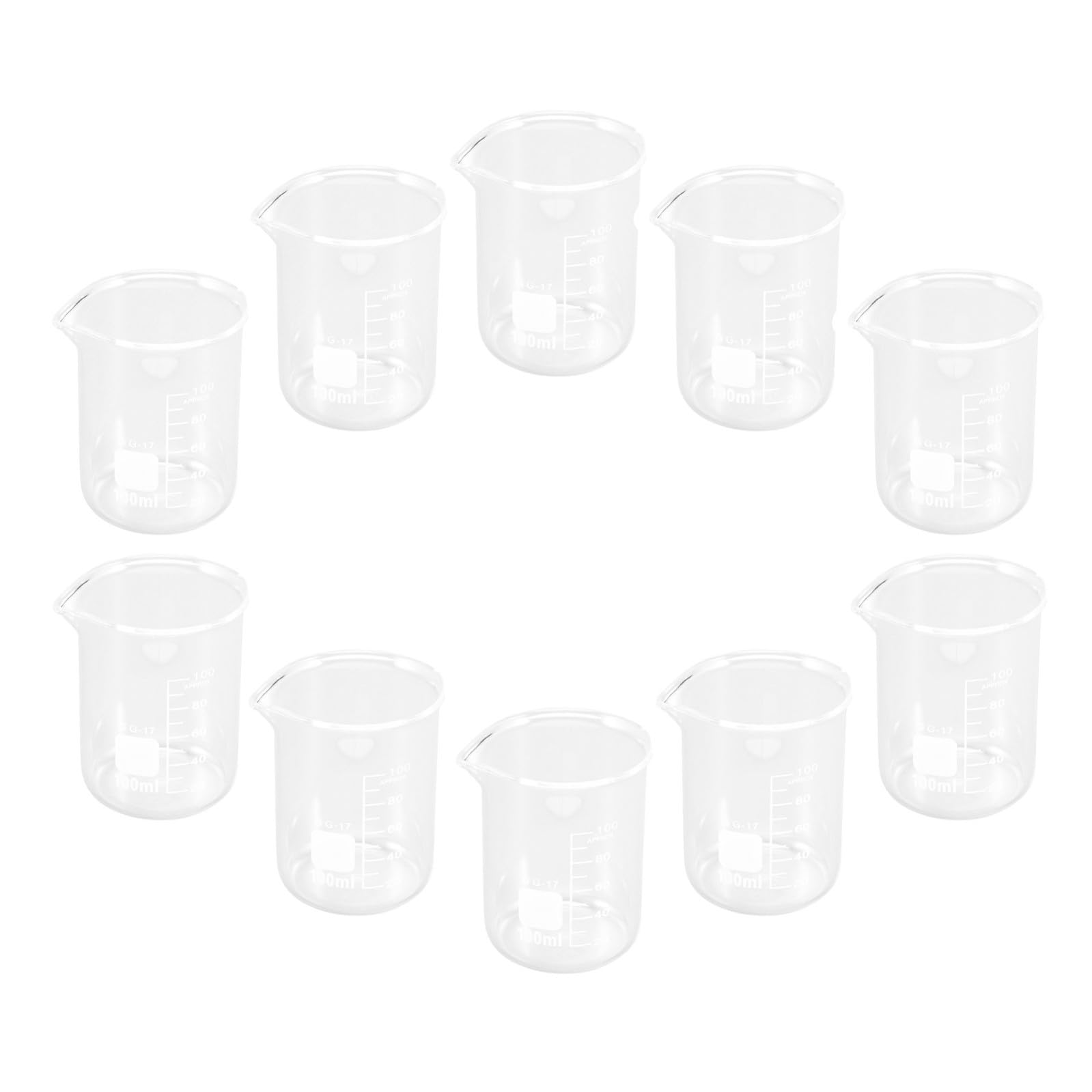 CALLARON 10 Stück Messbecher aus Transparentem Glas 100 Ml Flüssigkeitsmessbecher mit Skala Kompakt und Leicht Geeignet für Labor und Präzises Abmessen