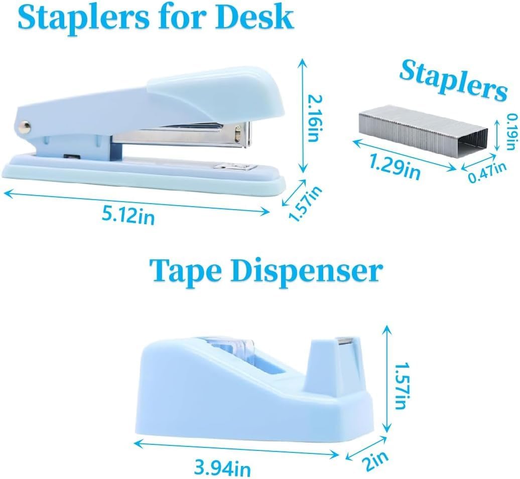 Blue Office Supplies for Kids, Desk Accessories for Kids, Stapler and Tape Dispenser Set for Women, Blue Office Accessories Gift for Women, Boss Lady, Office Lady, Coworkers, Office Clerks, Kids thumbnail