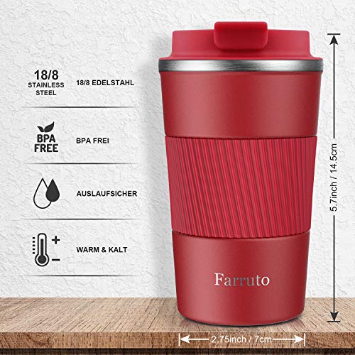 Farruto Tazas de viaje – Tazas de café reutilizables de acero inoxidable con taza de silicona, 100% a prueba de fugas… - Imagen 3
